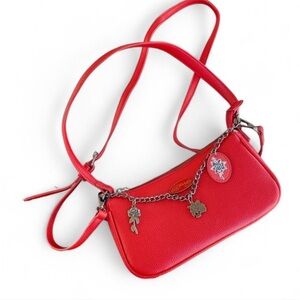Ed Hardy Red Leather Shoulder Bag w/ Bag chain